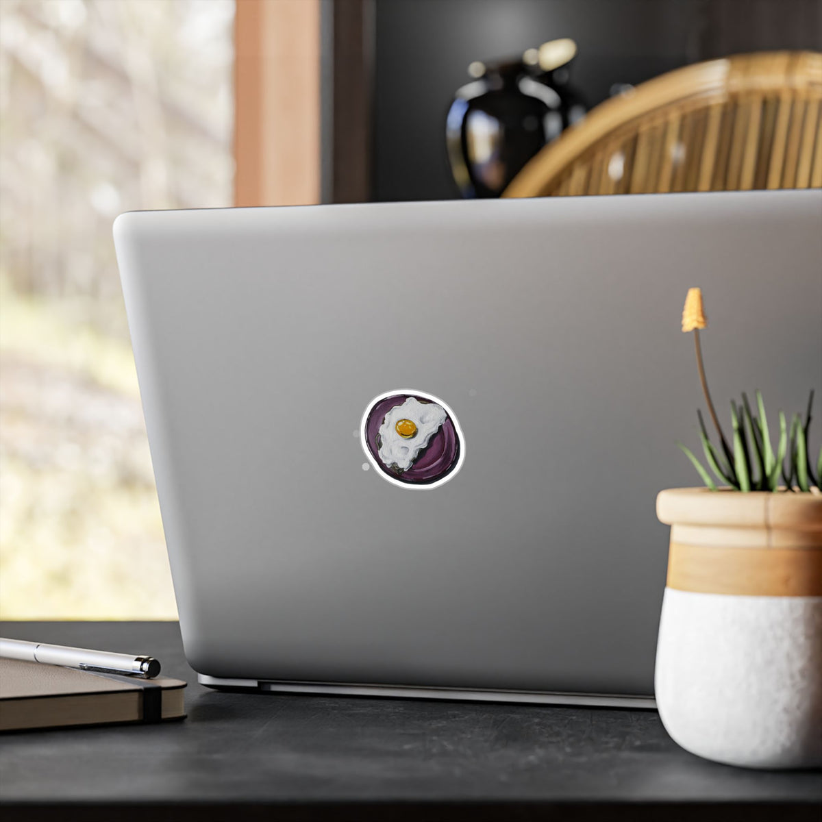 Mockup of Egg sticker — kiss-cut vinyl decal by Sachi Hash Studio