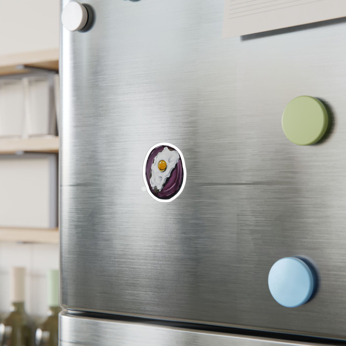 Mockup of Egg sticker — kiss-cut vinyl decal by Sachi Hash Studio
