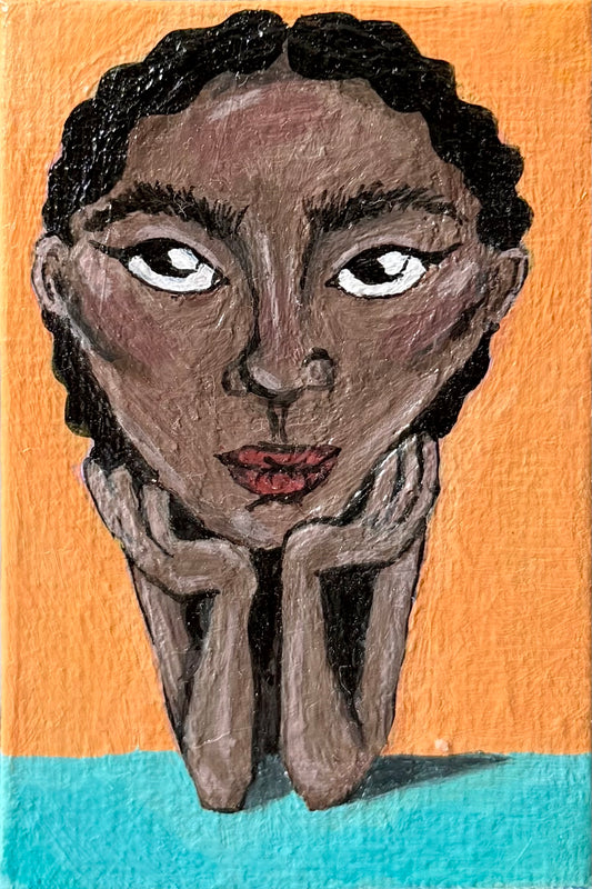 Original mini canvas painting – freckled figure on green background